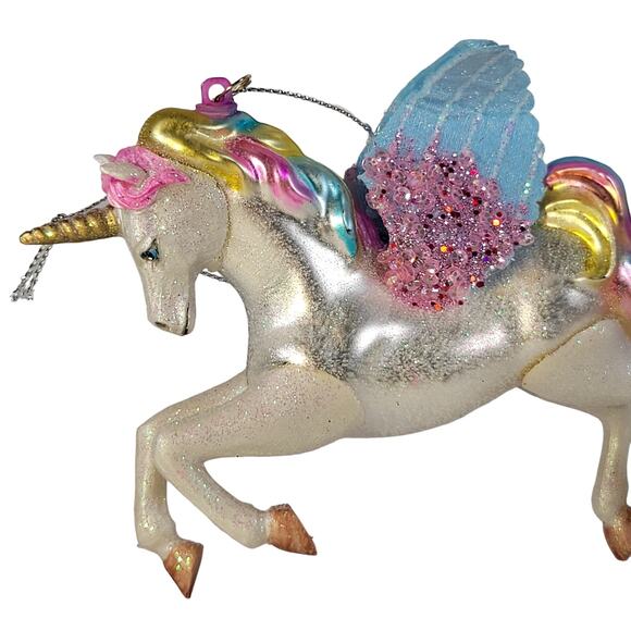 2017 Glass Unicorn Ornament Multicolor Wings Christmas Decoration - Picture 8 of 14